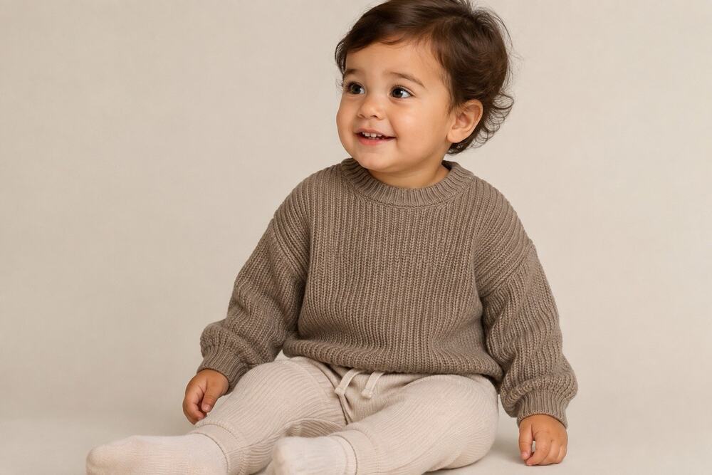 Sova Baby Ribbed Knit Sweater 6-12M Tan Brown Pullover